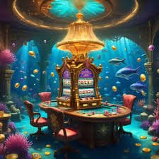 Ilustrasi permainan kasino online dengan dek dealer dan slot di semarak88